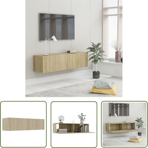 The Living Store Meuble TV Chêne sonoma 120x30x30 cm Bois d’ingénierie - Meubles Tv Mural - Meuble Téléviseur - Rangement Tv - Support Tv Murale - Étagère Tv (1/5)