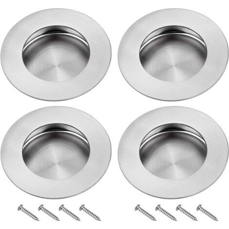 Poignee Porte Coulissante Encastrées en Acier 304 Inoxydable Poignées Rondes à Rainures Invisibles pour Porte Coulissante Armoire Extrait Tiroir 4PC-Chrom (1/5)
