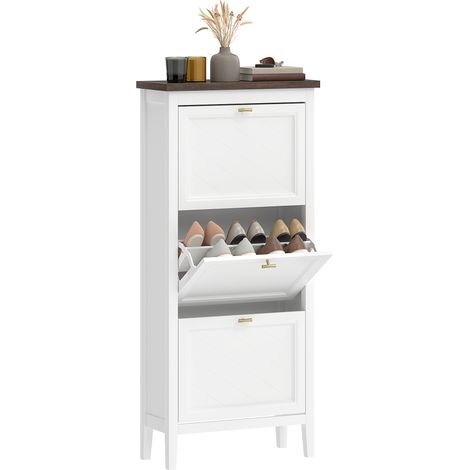 HOMCOM Shoe Cabinet with 3 Flip Drawers, Narrow Shoe Storage Cabinet, White