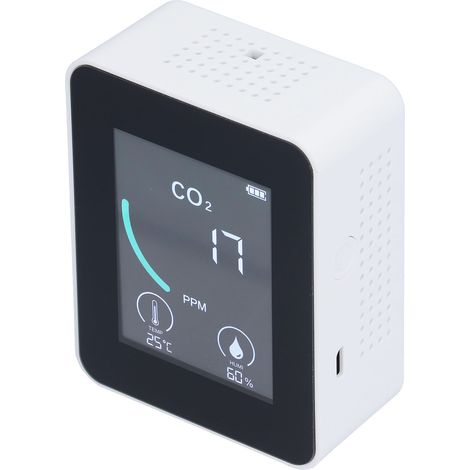 2-in-1-LCD-CO₂-Detektor, digitales Temperatur- und Feuchtigkeitsmessgerät mit Alarmfunktion, tragbar und Echtzeitüberwachung für Zuhause und Büro, Weiß (1/5)