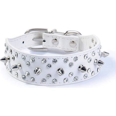 Collier de chien clouté collier clouté en cuir de mode avec des goujons et des strass doux et réglable (1/3)