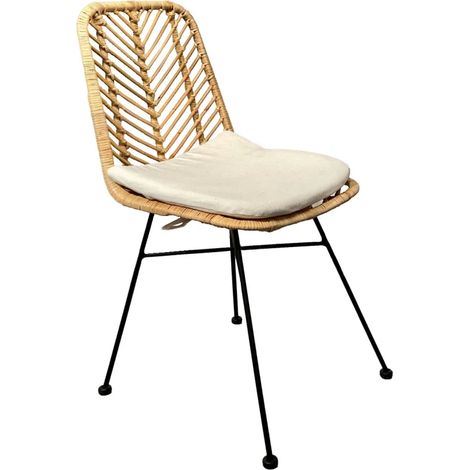 Chaise en rotin naturel tressé avec pieds métal noir – KANDY 2 (1/5)