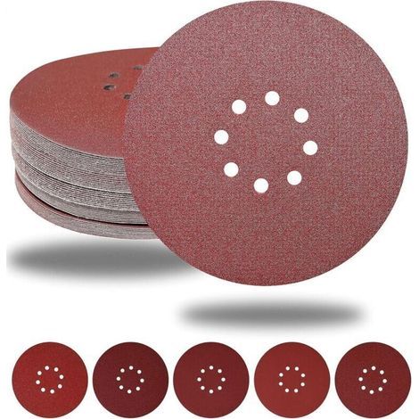 Disques de Ponçage 225 mm 50 Pièces 8 Trous Disques Abrasifs 225 mm Ronds Papier Abrasif for Ponceuse pour Cloisons Sèches Ponceuse Girafe (50 pièces -10xP40/60/80/120/240) (1/4)