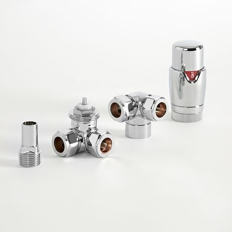 Robinet de Radiateur d'Angle un Filetage de 15mm et Robinet de Radiateur Thermostatique - Chromé