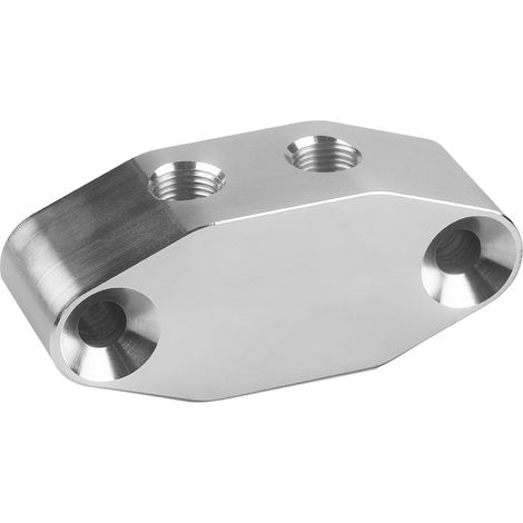 Plaque d'adaptateur de conduite d'alimentation en huile LS TWIN TURBO DUAL 90 degrés 1/8'' NPT LS1 LSX kit Port LS3 angle droit Billet Couvercle du capteur de pression d'alimentation 551533. (1/5)