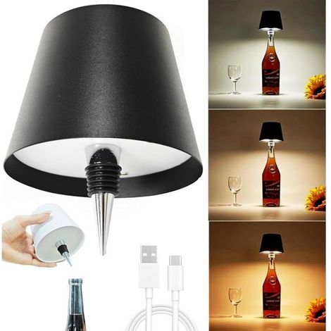 Lampe bouteille sans fil, lampe de table - Lampe bouteille de vin LED, lampe de table bouteille sans fil tricolore (1/5)