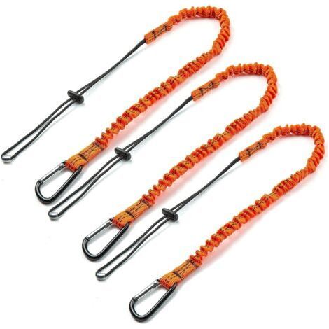 Corde de sécurité élastique avec mousqueton – 3 pièces nylon haute visibilité – Longueur 80 cm, charge 6,8 kg – Installation simple sur outils (1/5)