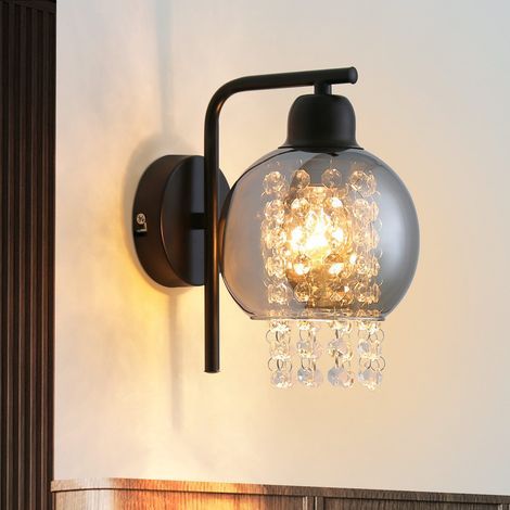 Wandleuchte für den Innenbereich - Flur-/Wohnzimmerleuchte E27 Moderne Wandbeleuchtung Rauchgraue Glaskugel Kristall-Design für Bett, Flur, Treppenhaus (Leuchtmittel nicht enthalten) (1/5)