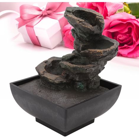 4-stufiger LED-Tischbrunnen, robustes Kunstharz, Wasserfallbeleuchtung, Soundeffekt, für Zuhause, Büro, Hotel, EU-Stecker 220 V, 18 cm x 13 cm (1/5)