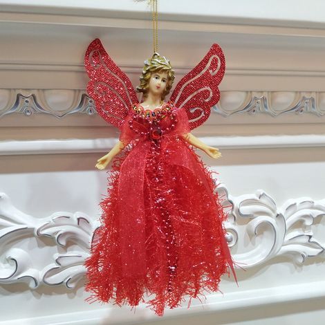 Angel De Noël - Décoration Pour Arbre De Noël - Suspension En Tissu Et Plastique - 22 X 13 Cm - Or Argent Rouge Rose Bleu - 1 Pièce (1/2)
