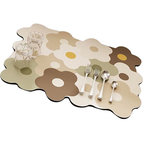 Tapis égouttoir à vaisselle pour plan de travail, rafraîchissant, mignon et élégant, résistant à la chaleur et absorbant, couleur café et blanc, 30 x 40 cm (1/5)