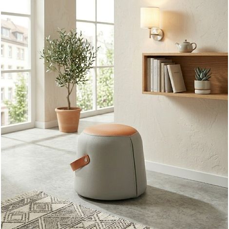 Ottoman 34,5x34,5x29 cm en PU gris, gain de place pour salon et chambre FloraGrace (1/5)