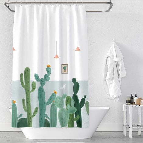 Rideau de Douche Cactus 180x180 cm, Imperméable et Anti-Moisissure (1/5)