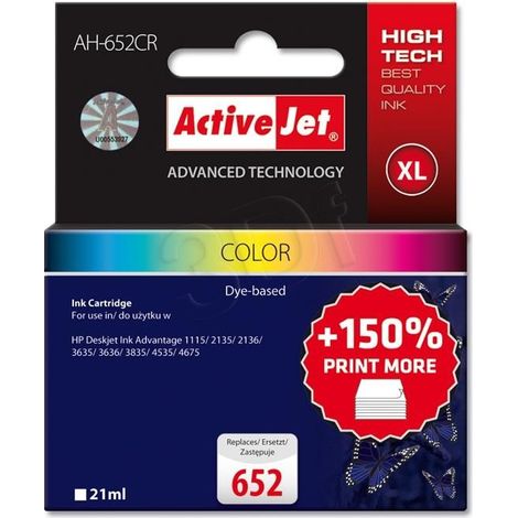 Activejet AH-652CR ink (replacement for HP 652 F6V24AE Premium 21 ml color) (1/3)