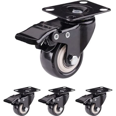 VURAHOME - Roulettes Pour Meubles Roulettes Pivotante Roulettes Charges Lourdes Avec Frein Pour La Manutention De Meubles Et Le Transport Industriel, Noir De 50 Mm(4 Roulettes Avec Frein) (1/5)