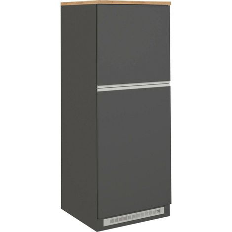 Dmora - Dispensa da cucina Plinio, Mobile multiuso, Armadio porta frigo a 2 ante, 100% Made in Italy, 60x60h165 cm, Antracite e Rovere, con imballo rinforzato