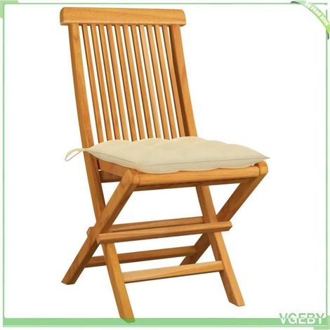 Chaise de jardin - FAFEICY - 3062477 - Teck massif - Pliable - Coussins blanc cassé (1/5)