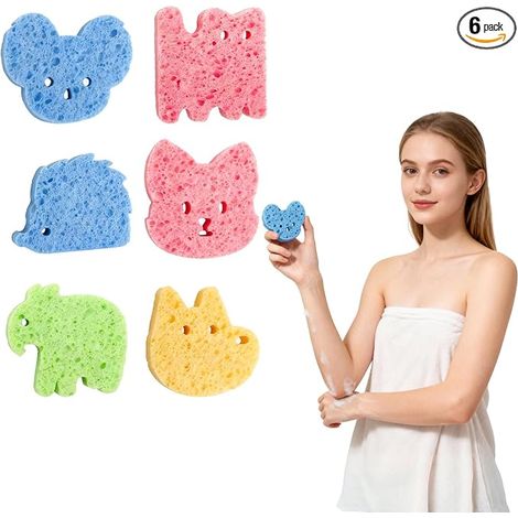 6 Pièces Durable Eponge Bebe Bain Éponges de Bain aux Formes D'animaux Mignonnes Éponge Douce et Hydrophile pour Shampooing Lavage du Corps et (1/5)