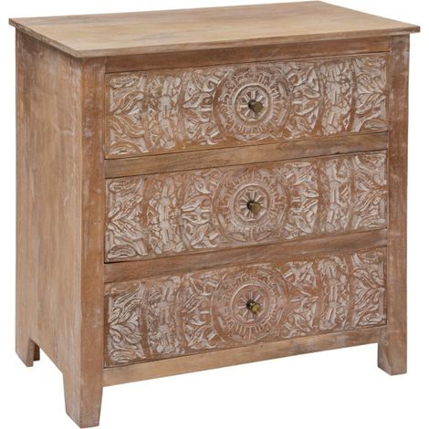 Commode 3 Tiroirs en Bois "Shirel" 80cm Naturel (1/5)