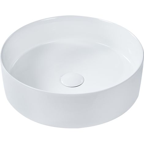 Lavabo de encimera baño cerámica redondo blanco brillante 40 cm Tebar