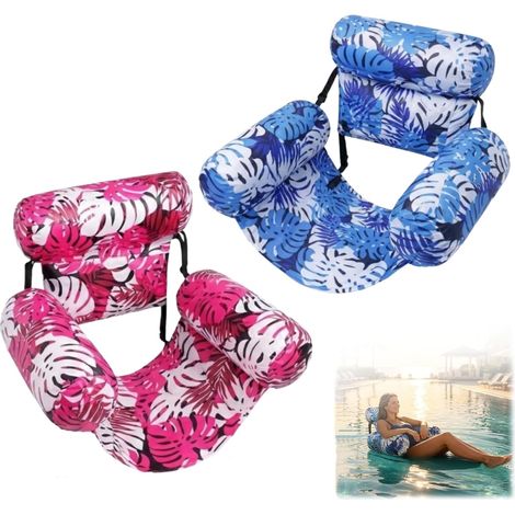 Lot de 2 matelas flottants piscine gonflables, fauteuil flottant adulte avec dossier, bleu et rose fuchsia (1/5)