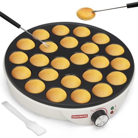 Machine à Mini-Pancakes 24 pièces, Plaque électrique pour aebleskivers et poffertjes, Machine à Pancakes Danois, Fabricant de Cake Pops, Machine à Pancakes Hollandais, Blanc (1/5)