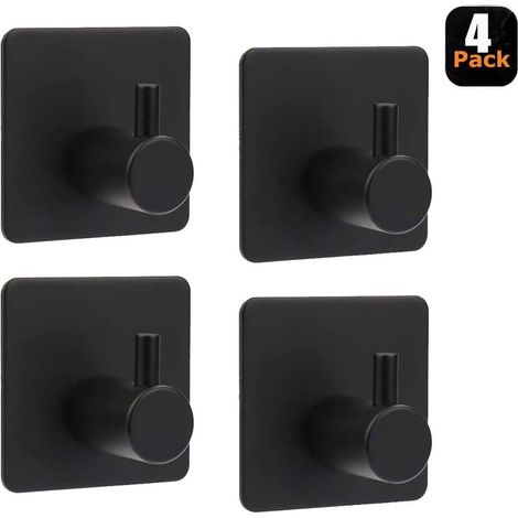 4 ganchos adhesivos de acero inoxidable, máx. 8 kg, para baño, pared, toallero, para casa, oficina, autoadhesivos, color negro.