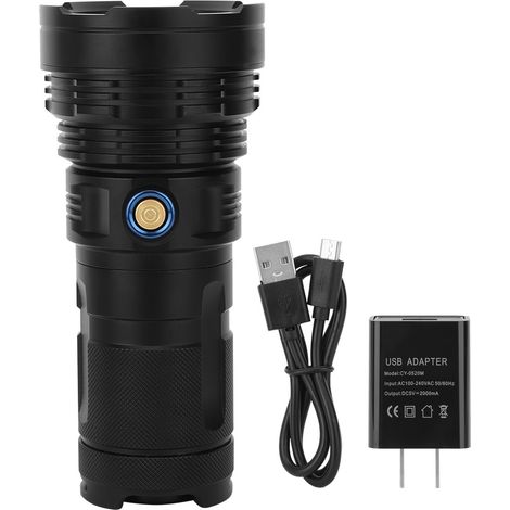 Wiederaufladbare P90 LED-Outdoor-Taschenlampe, 4800 lm, wasserdicht, multifunktional, schwarz, 100–240 V (1/5)