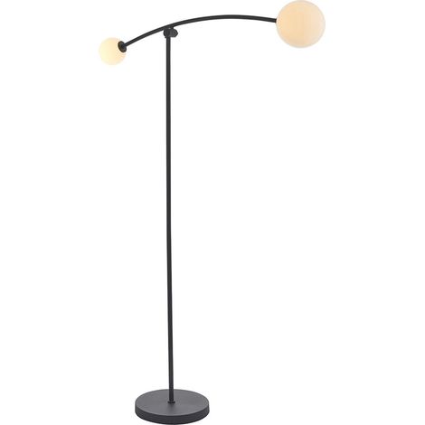 Merano Rovigo Lampadaire à 2 lampes texturé noir mat et verre opale brillant (1/5)