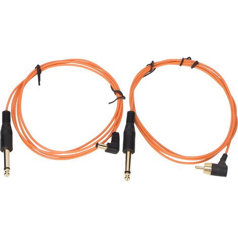 Lot de 2 câbles pour machine à tatouer, ultra-fins, orange, de 1,8 m de long et 2,2 mm de diamètre, avec interface RCA et connecteur coudé. (1/5)