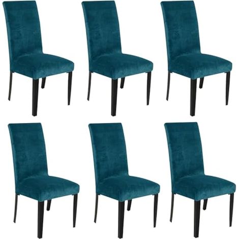 Lot de 6 housses de chaise en velours bleu foncé, amovibles, lavables, réutilisables – Protection sans accoudoirs, pour salle à manger, banquet, décoration d'intérieur (bleu foncé) (1/5)