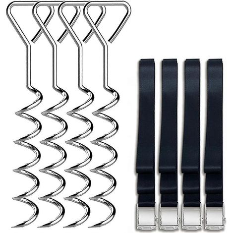 Piquets de trampoline, piquets en acier robustes en forme de tire-bouchon, kit d'ancrage avec crochets en T pour trampolines (1/4)