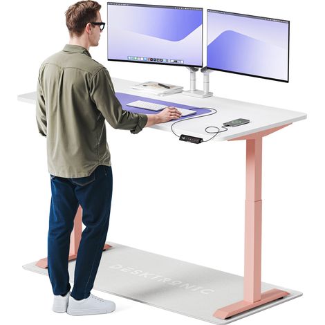 Desktronic Bureau assis debout HomeOne - 160x80cm - Rose/Blanc