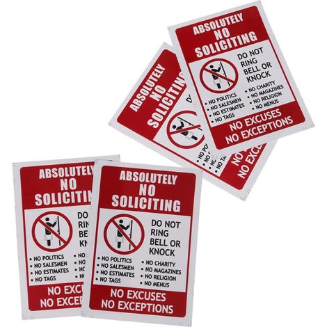 4 Autocollants Démarchage Interdit Facile à Appliquer en Pvc Adhésif Lot de 4 Pièces Panneaux pour Porte D'entrée, Usage Polyvalent la Maison ou Écoles (1/5)
