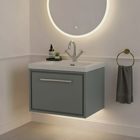 Hudson Reed Lille Wall Hung 1-Drawer Vanity Unit with 1TH Contemporary Basin 600mm Wide - Coastal Grey (1/5)