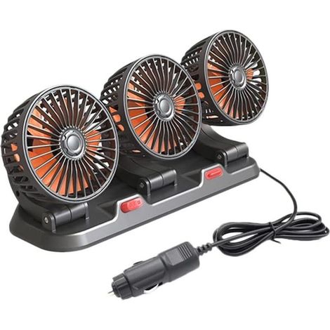 Circulateur d'air de refroidissement électrique à trois têtes Ventilateur automatique rotatif à 360° Ventilateur de refroidissement de voiture portable pour berline/SUV/RV/Bateau/Camion (1/5)