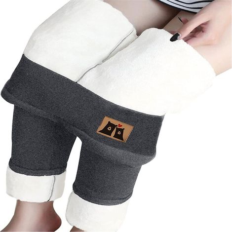 Leggings Thermiques - Doublure Polaire - Taille Haute - Élastique - Imprimé Original - Pour Sport et Loisirs - Gris - 1 Pièce (1/5)