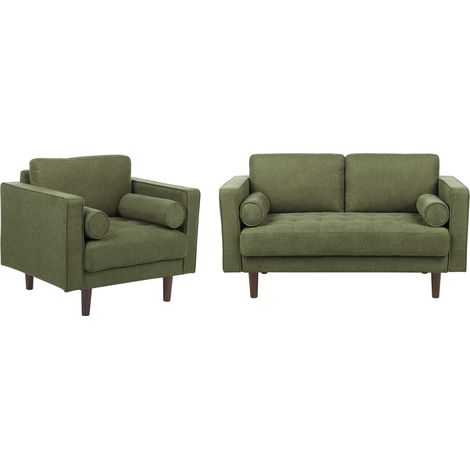 Conjunto de sala de estar 3 plazas tapizado tela poliéster respaldo acolchado verde Nurmo (1/5)