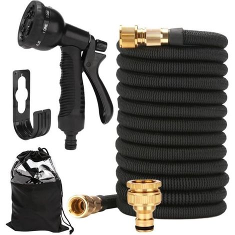 Tuyau Arrosage Extensible 30m 100ft, Tuyau d'Arrosage avec Support et Pistolet Arrosage 8 Fonctions Tuyau Arrosage Retractable. (1/4)