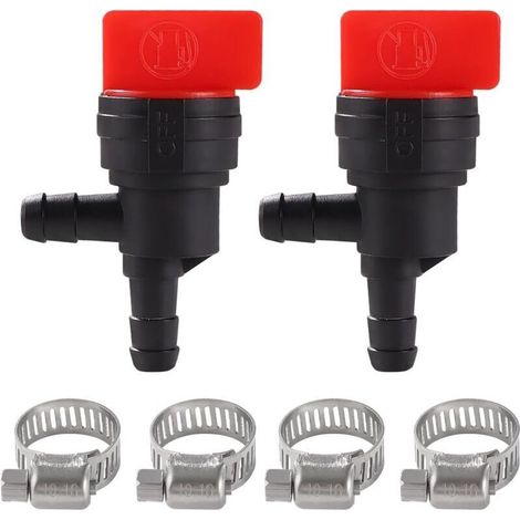 2 Pièces Vannes D'Arrêt De Carburant 1/4" À 90 Degrés, 6-8 Mm Plastique Vannes Carburant En Ligne, Avec 4 Pièces Colliers De Serrage, Pour Tondeuse À Gazon (1/5)