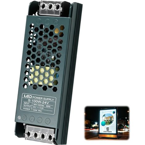 Transformateur 220V 24V, Alimentation 100W Led Ultra Mince, Alimentation 220V AC vers 24V DC 4,2A, LED Driver avec Boîtier en Aluminium Anodisé, Protection Surcharges et Courts-Circuits (1/5)