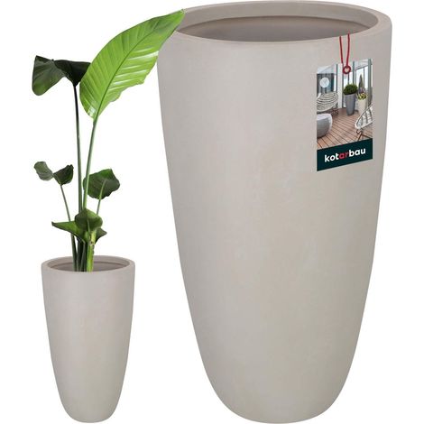 KOTARBAU® Pot de Fleur Interieur, Cache Pot Plante Ø 42 cm, Fibreclay, Pot pour Orchidées, Pot de Fleurs, Vase de Sol, Aspect Béton, Beige (1/5)