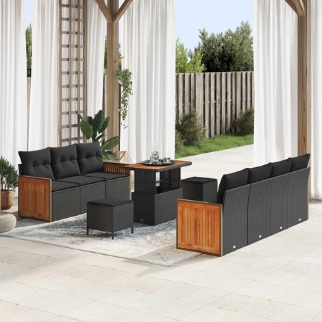 vidaXL Gartensofa-set mit Kissen 10 pcs Schwarz (1/5)