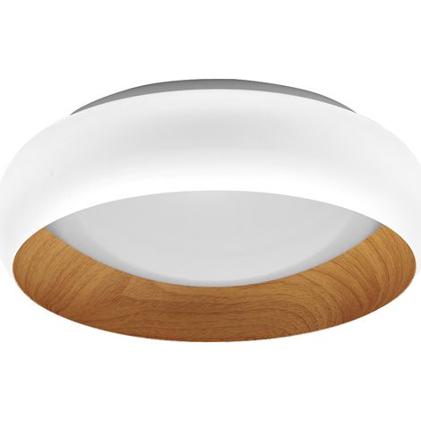 LEDVANCE ORBIS Livia LED avec anneau métallique, décor blanc/bois, 16W, 750lm, 3000K, 300mm, blanc chaud convivial 830, dimmabsur 3 niveaux par clic, IP20, vis/chevilles incluses (1/3)