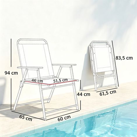 Chaise de loisirs polyvalente, chaise pliable extérieure haut dossier avec accoudoirs, chaise légère livrée par lot de 4 (1/4)