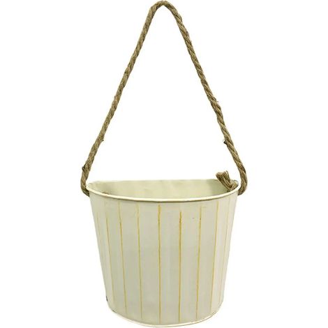 Pot de fleurs vintage rond en métal en forme de cube avec double poignée