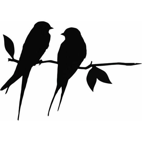 2 Oiseaux décor, acier argent, contour fait main, épaisseur 4 mm, jardin patio