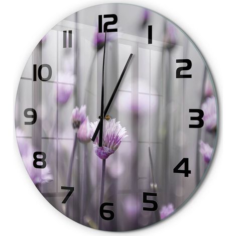 Horloge Murale Ronde Décoration Maison Verre Trempé Style Contemporain Fleurs de ciboulette fi 60 cm (1/5)