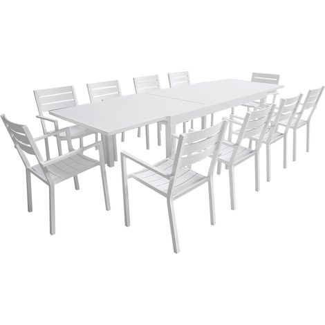 HAPPY GARDEN - Salon de jardin VENEZIA extensible 180/300 en aluminium 10 places - blanc