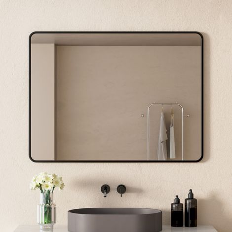 Spiegel Schwarz Badezimmerspiegel 40x60cm Schwarz Rechteckiger Metallrahmen Badspiegel Morden Dekorative Wandspiegel für Waschraum, Waschräume, Schlafzimmer, ohne LED (1/5)